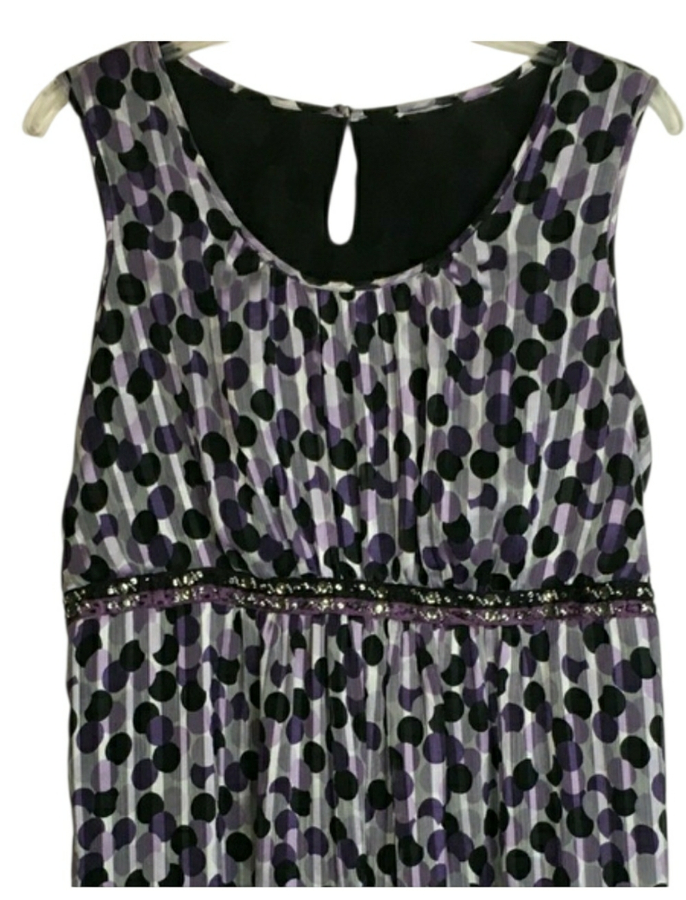 JEWELED PURPLE BLACK SILVER  CRINKLE SLEEVELESS KNEE LENGTH DRESS UP